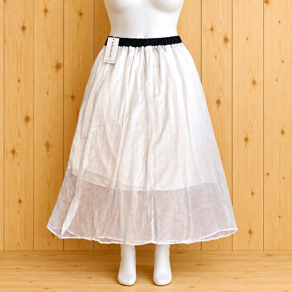 RuiRuiMinMianM White/Black Chiffon Layered Tasseled A-Line Midi Skirt XL[B]
